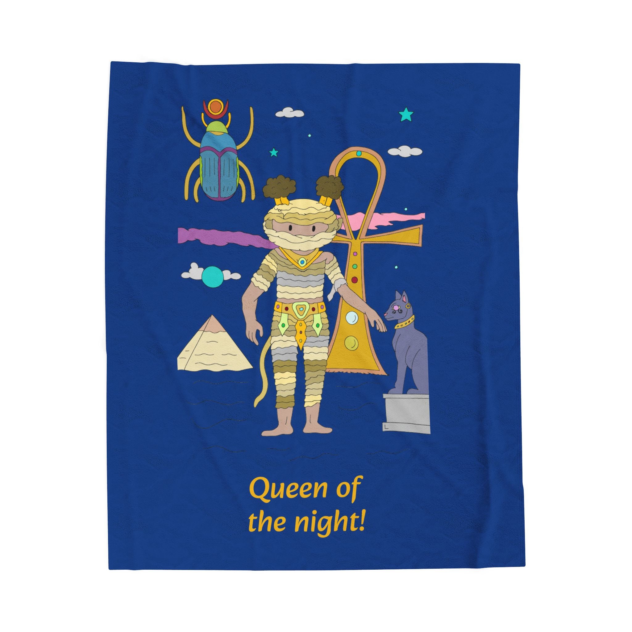Queen of the Night Velveteen Plush Blanket | Cozy Home Decor, Egyptian Art, Gift for Her, Soft Throw Blanket, Unique Bedroom Decor