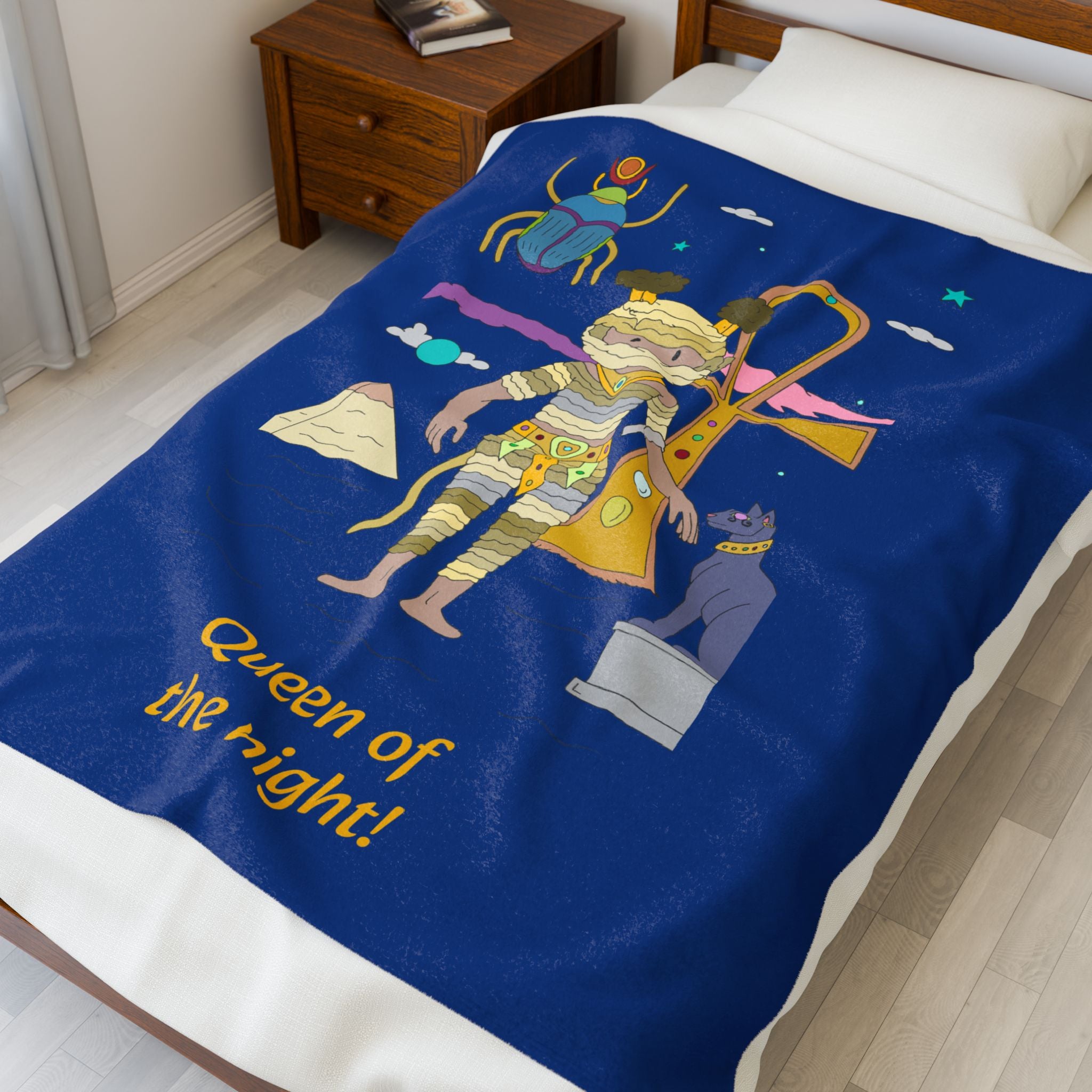 Queen of the Night Velveteen Plush Blanket | Cozy Home Decor, Egyptian Art, Gift for Her, Soft Throw Blanket, Unique Bedroom Decor