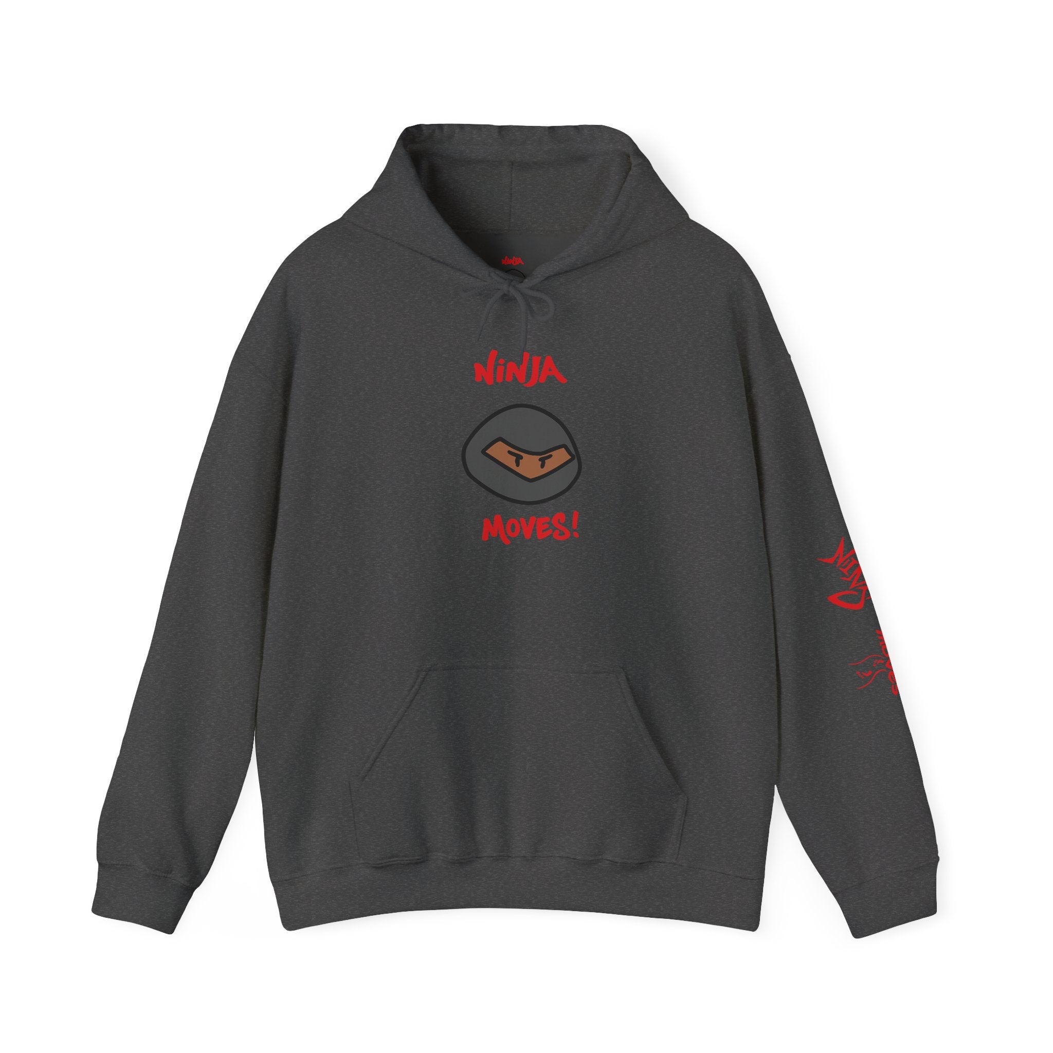 Ninja Moves Hoodie — Brand Ninja Logo with Red Sleeve Kanji