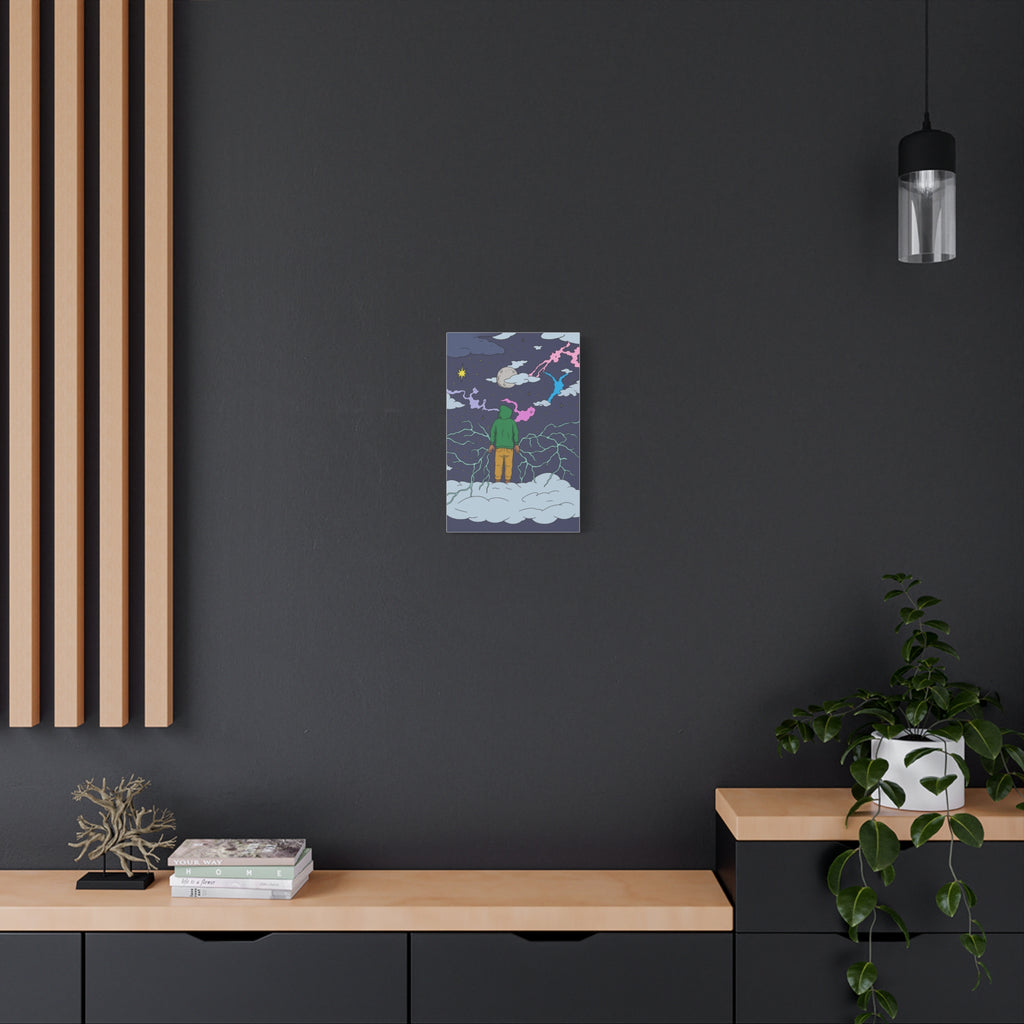Dreamwalker Canvas Print — Surreal Hoodie Figure on Cloud Wall Art
