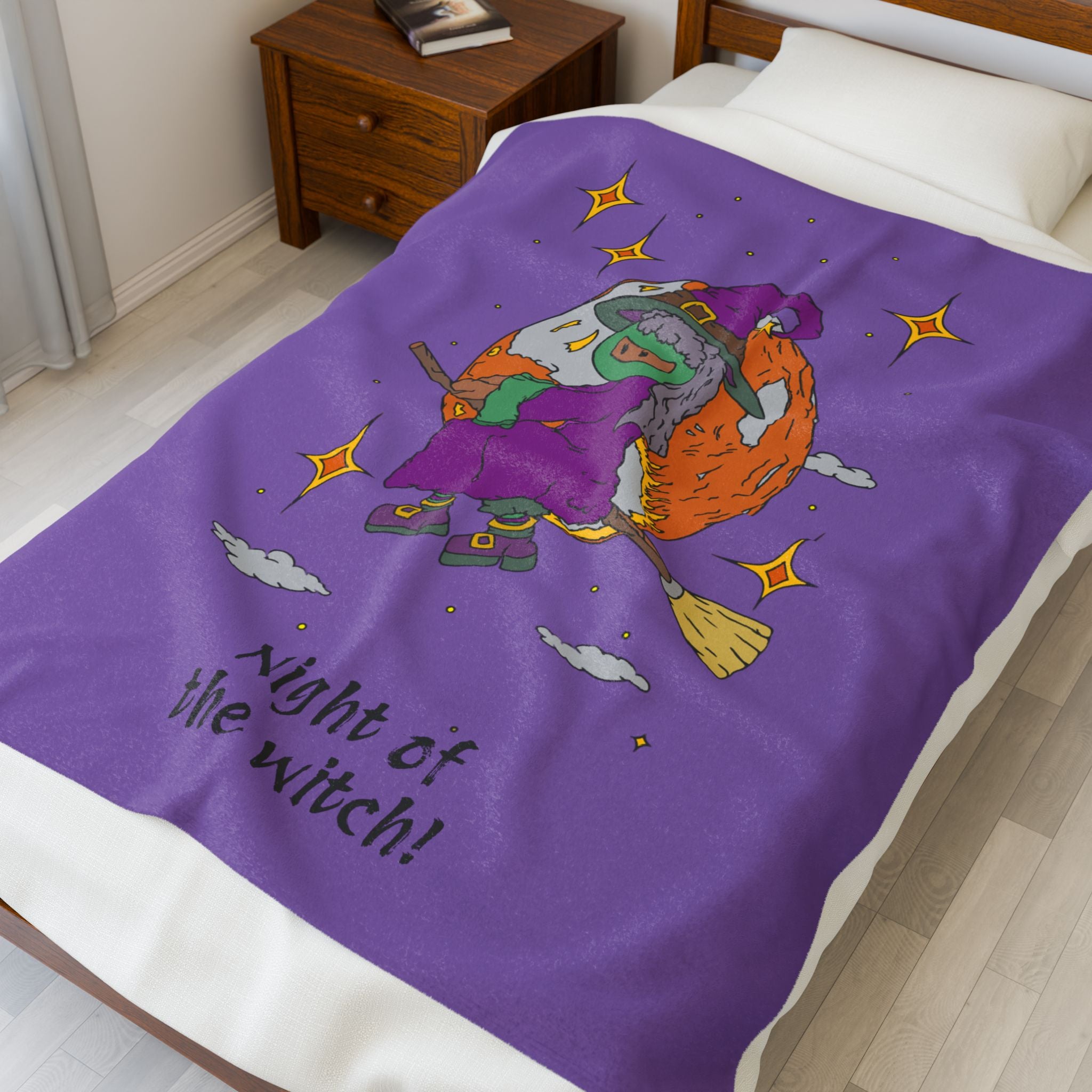 Night of the Witch Velveteen Plush Blanket | Cozy Halloween Throw, Witch Blanket, Night of the Witch Decor, Cute Gift for Fall