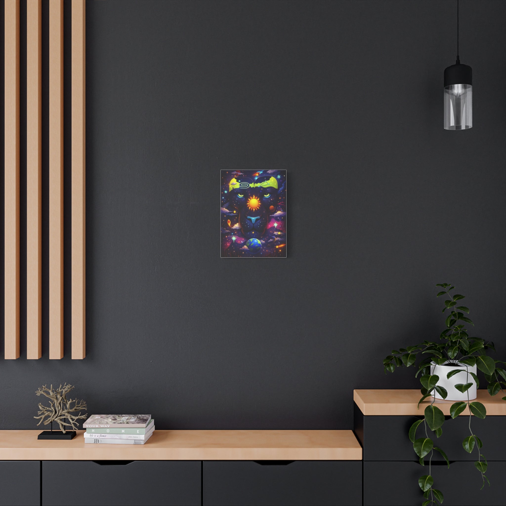 Cosmic Panther Matte Canvas Print — Vibrant Surreal Space Lion Wall Art