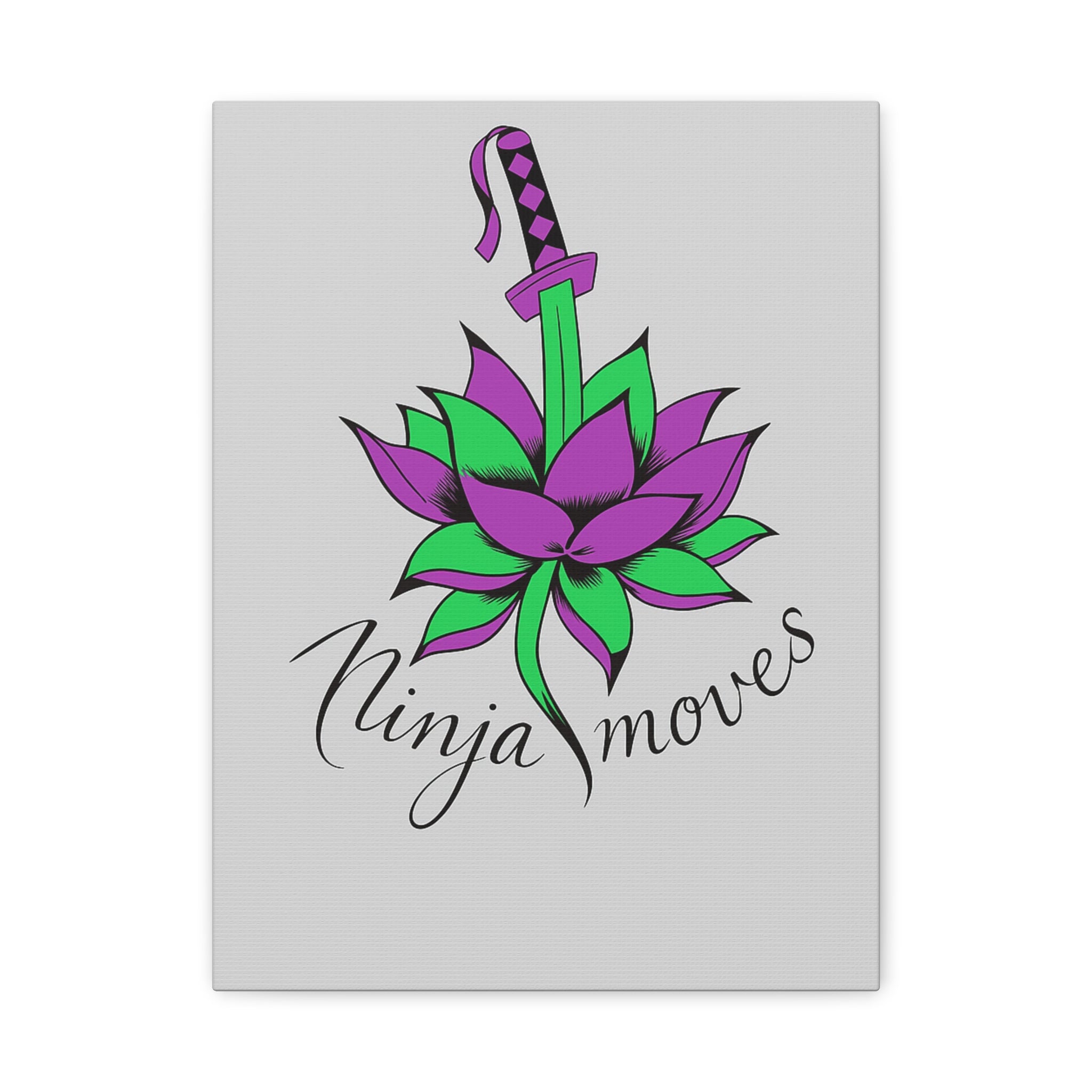 Ninja Moves Lotus Canvas Art — Purple & Green Sword Wall Decor