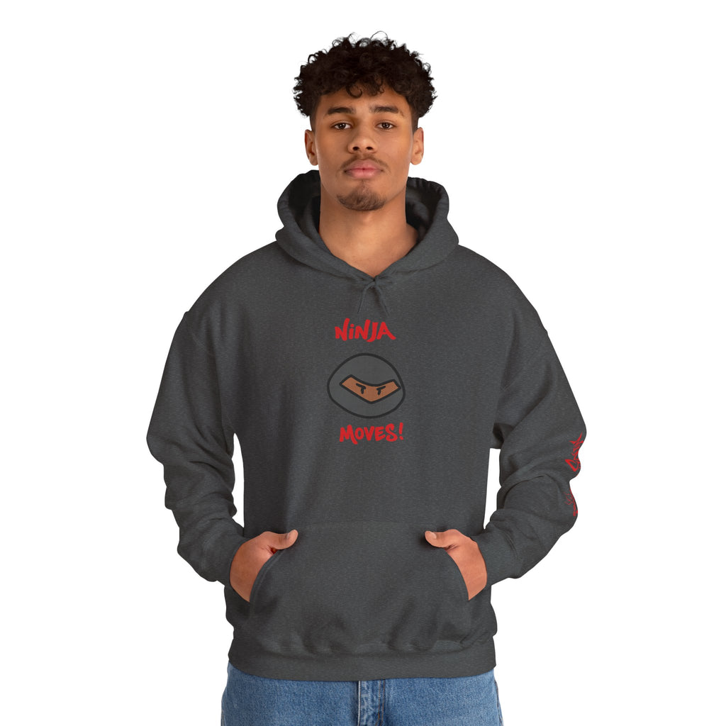 Ninja Moves Hoodie — Brand Ninja Logo with Red Sleeve Kanji