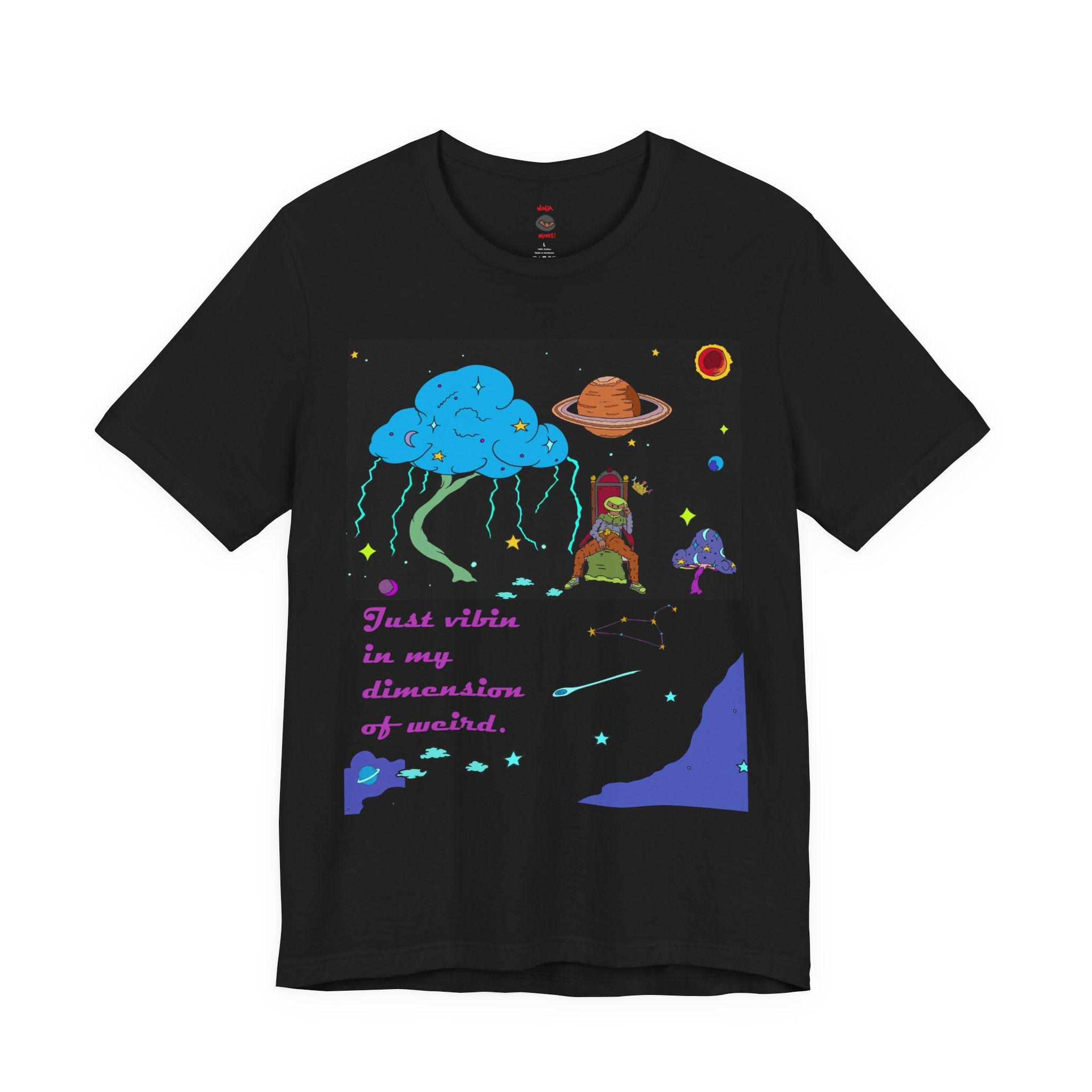Cosmic Meditation Tee — "Just vibin in My Dimension of Weird" Graphic T-Shirt