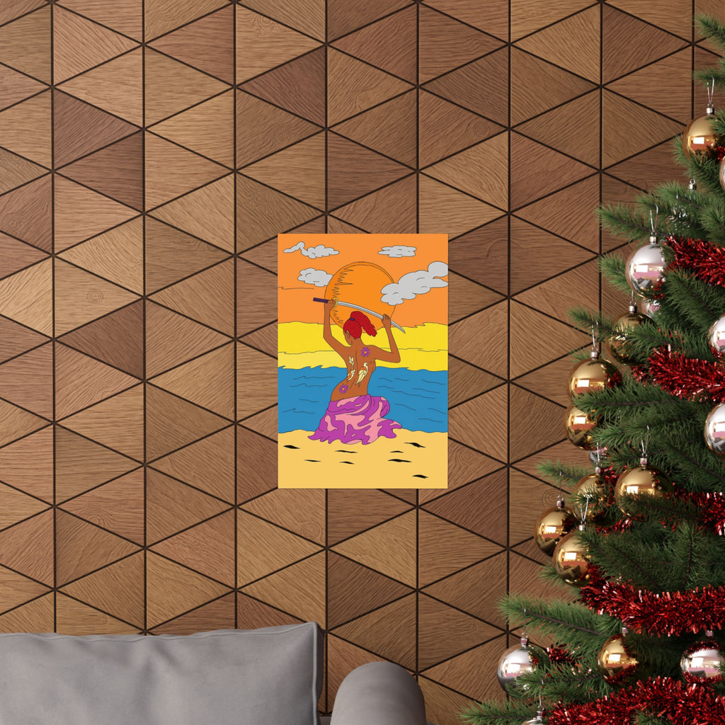 Sunset Beach Mermaid Poster — Vibrant Boho Wall Art Print