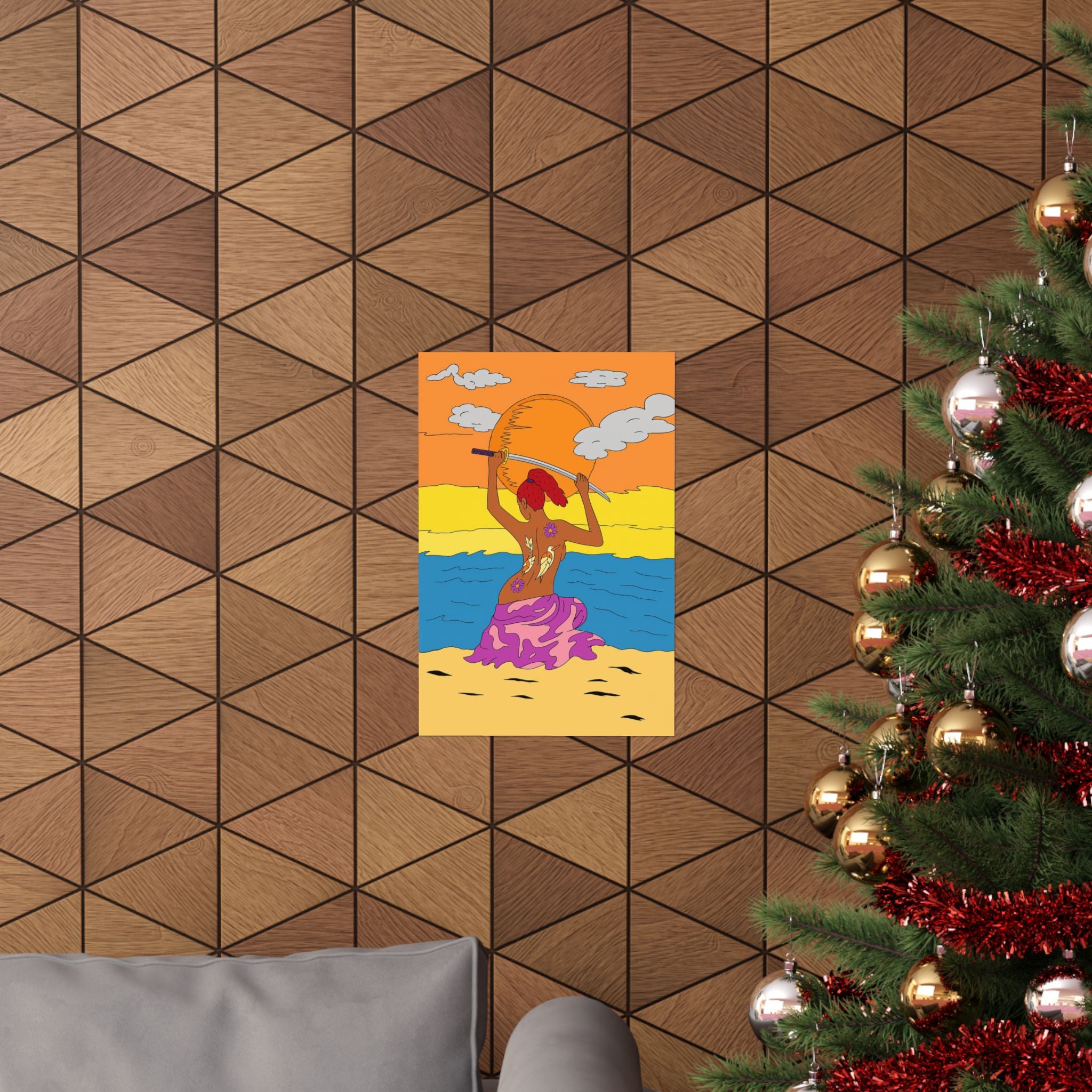 Sunset Beach Mermaid Poster — Vibrant Boho Wall Art Print