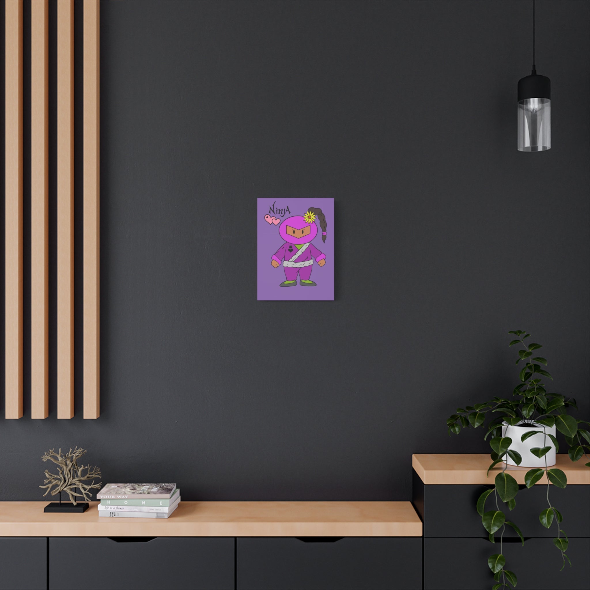 Purple Ninja Girl Canvas Art — Cute Kawaii Ninja Wall Decor