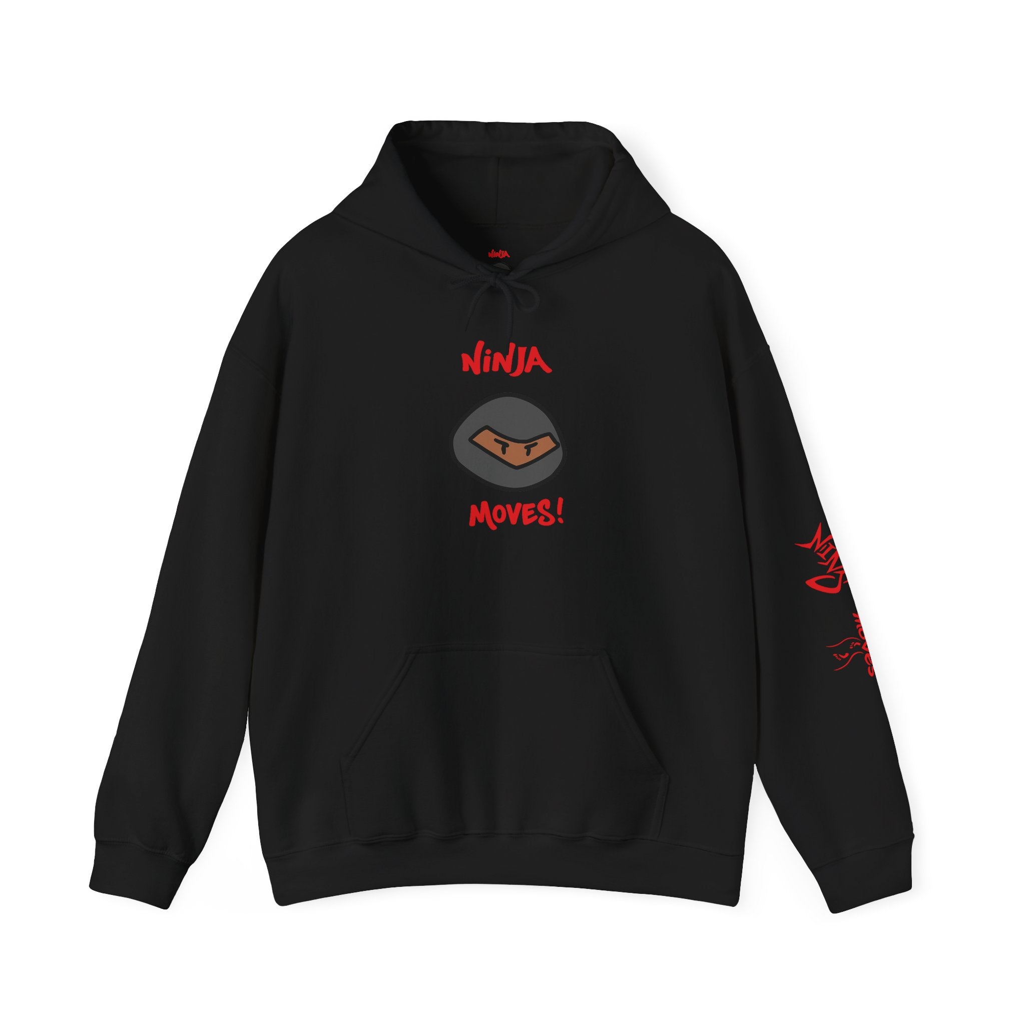Ninja Moves Hoodie — Brand Ninja Logo with Red Sleeve Kanji