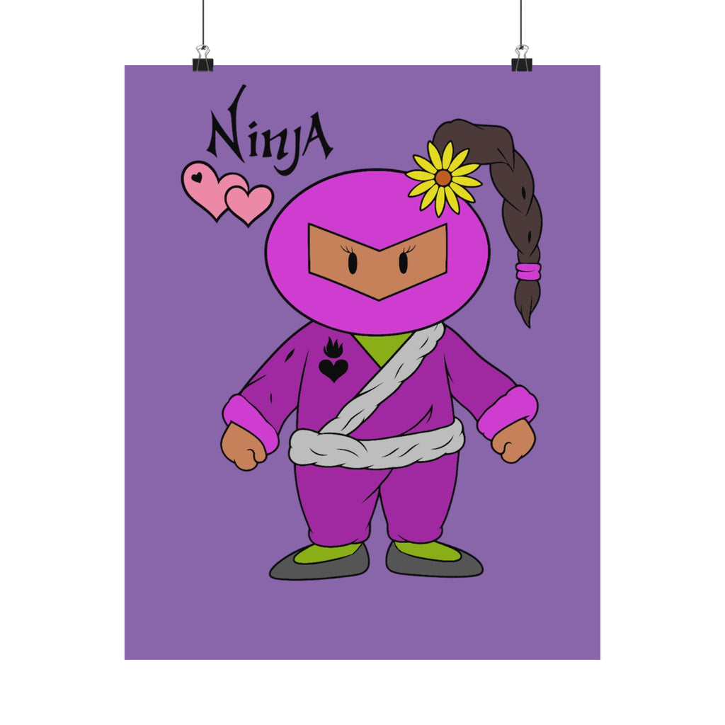 Cute Pink Ninja Poster — Matte Vertical Wall Art ("Ninja" Text)
