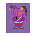 Cute Pink Ninja Poster — Matte Vertical Wall Art ("Ninja" Text)