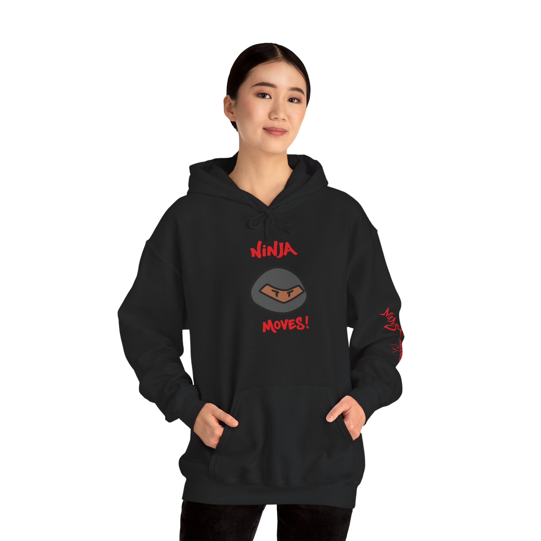 Ninja Moves Hoodie — Brand Ninja Logo with Red Sleeve Kanji
