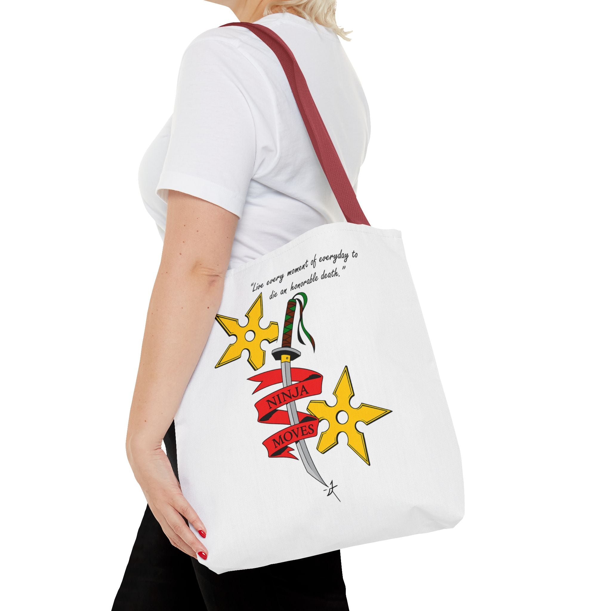 Honorable Death Tote Bag, Stylish Shopper Bag, Gift for Martial Arts Fans, Unique Graphic Tote, Motivational Quote Bag