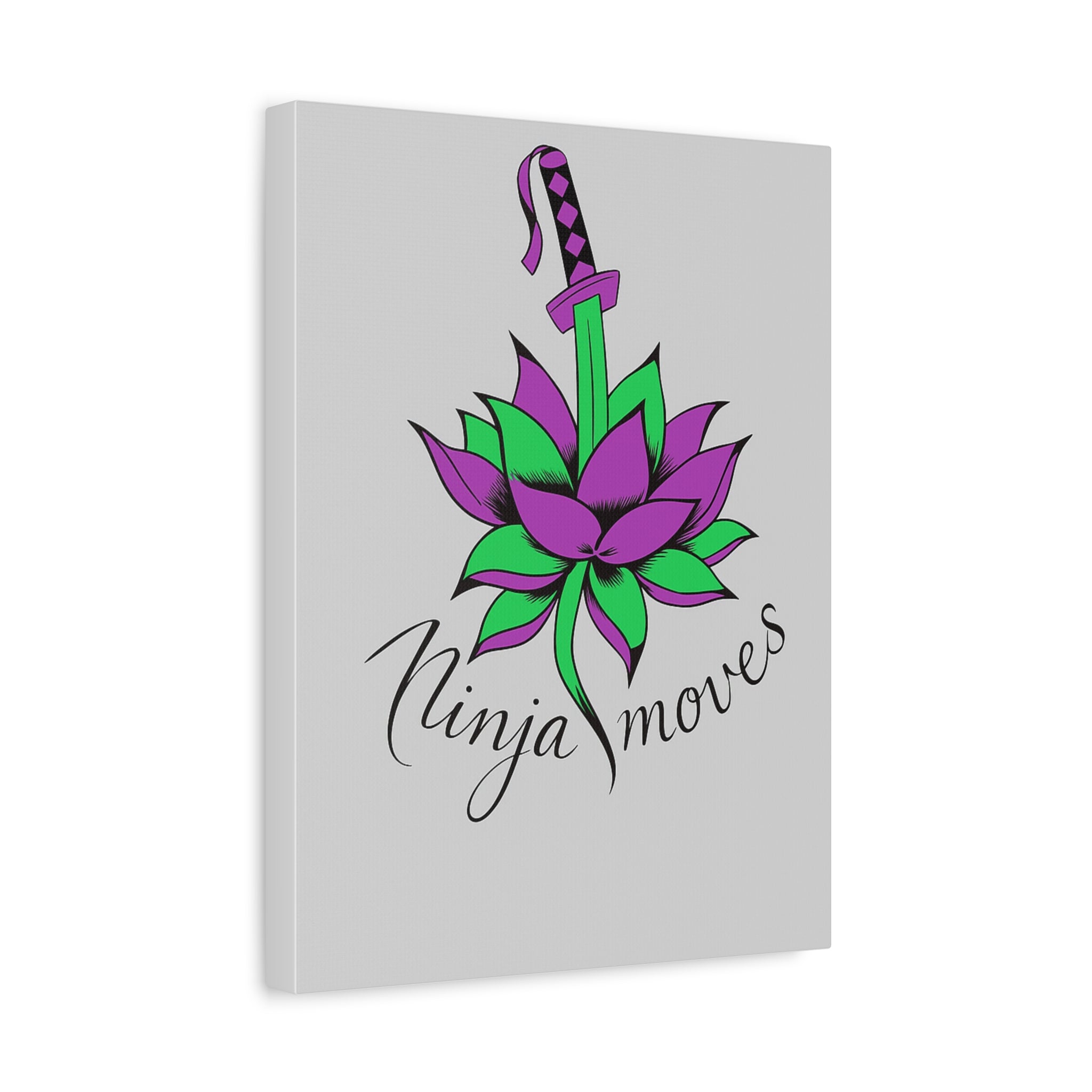 Ninja Moves Lotus Canvas Art — Purple & Green Sword Wall Decor