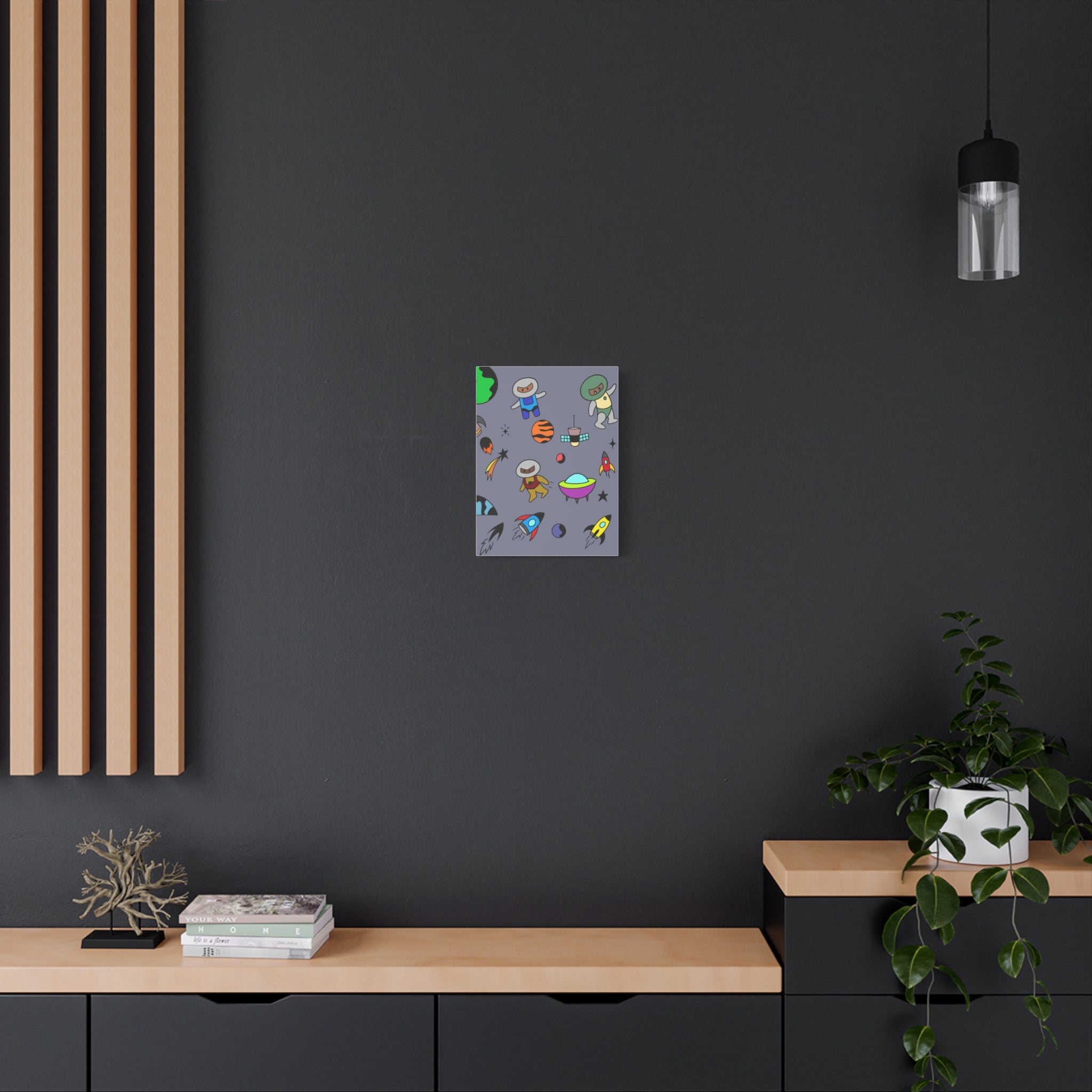 Space Adventure Canvas Print — Cute Astronauts & Rockets Matte Stretched Wall Art