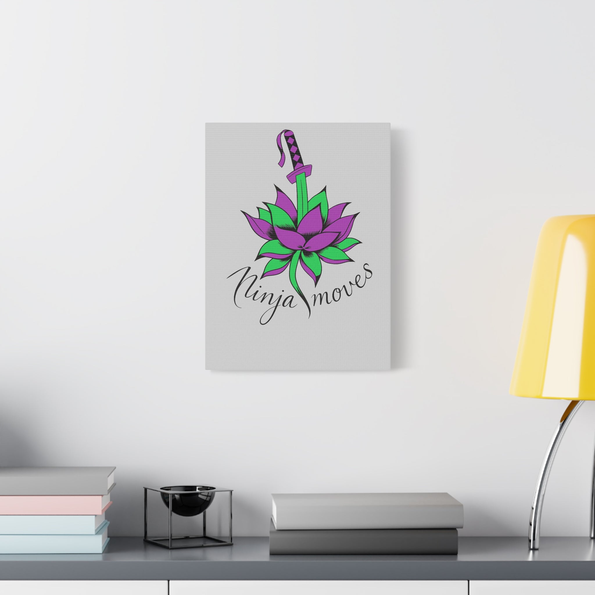 Ninja Moves Lotus Canvas Art — Purple & Green Sword Wall Decor