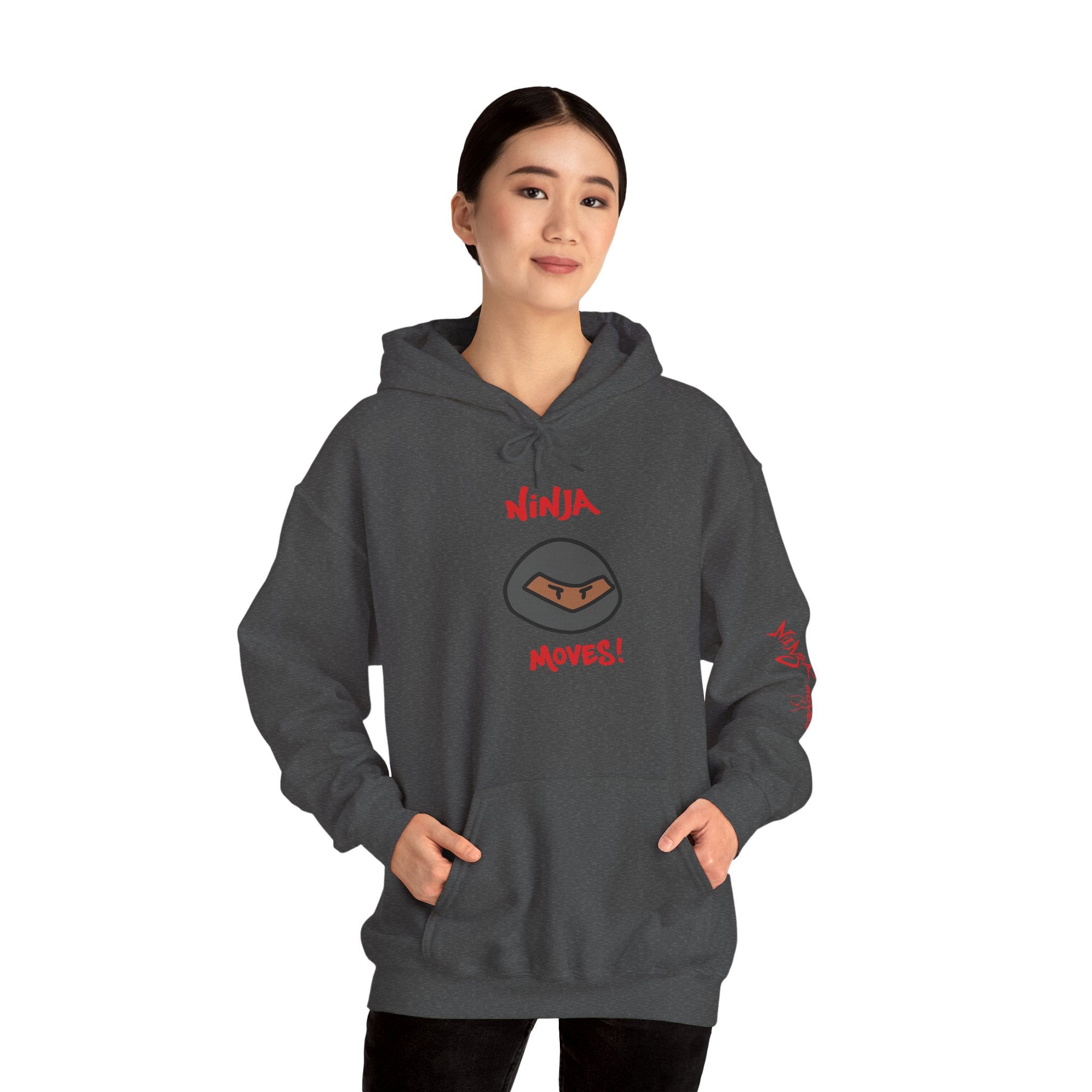 Ninja Moves Hoodie — Brand Ninja Logo with Red Sleeve Kanji