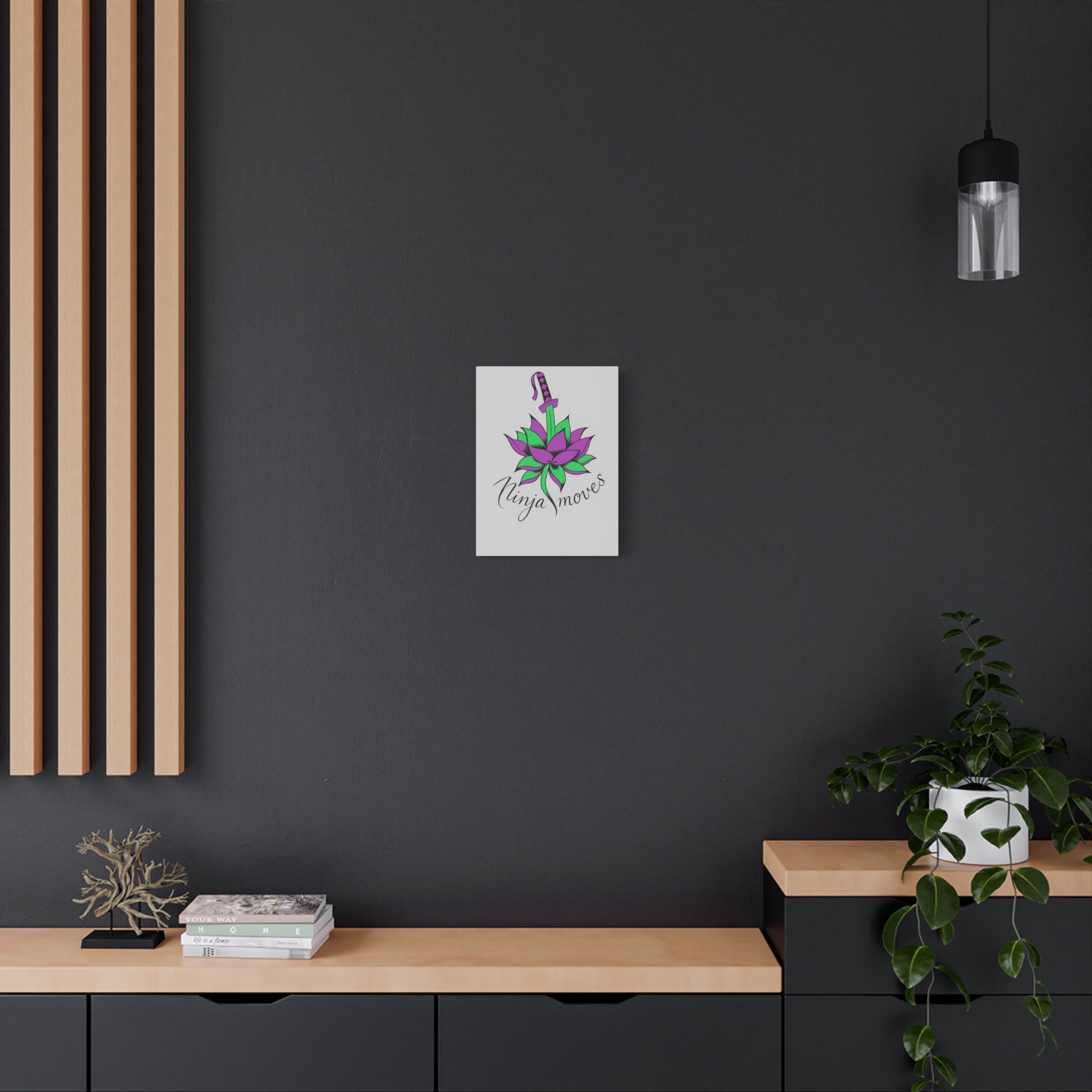 Ninja Moves Lotus Canvas Art — Purple & Green Sword Wall Decor