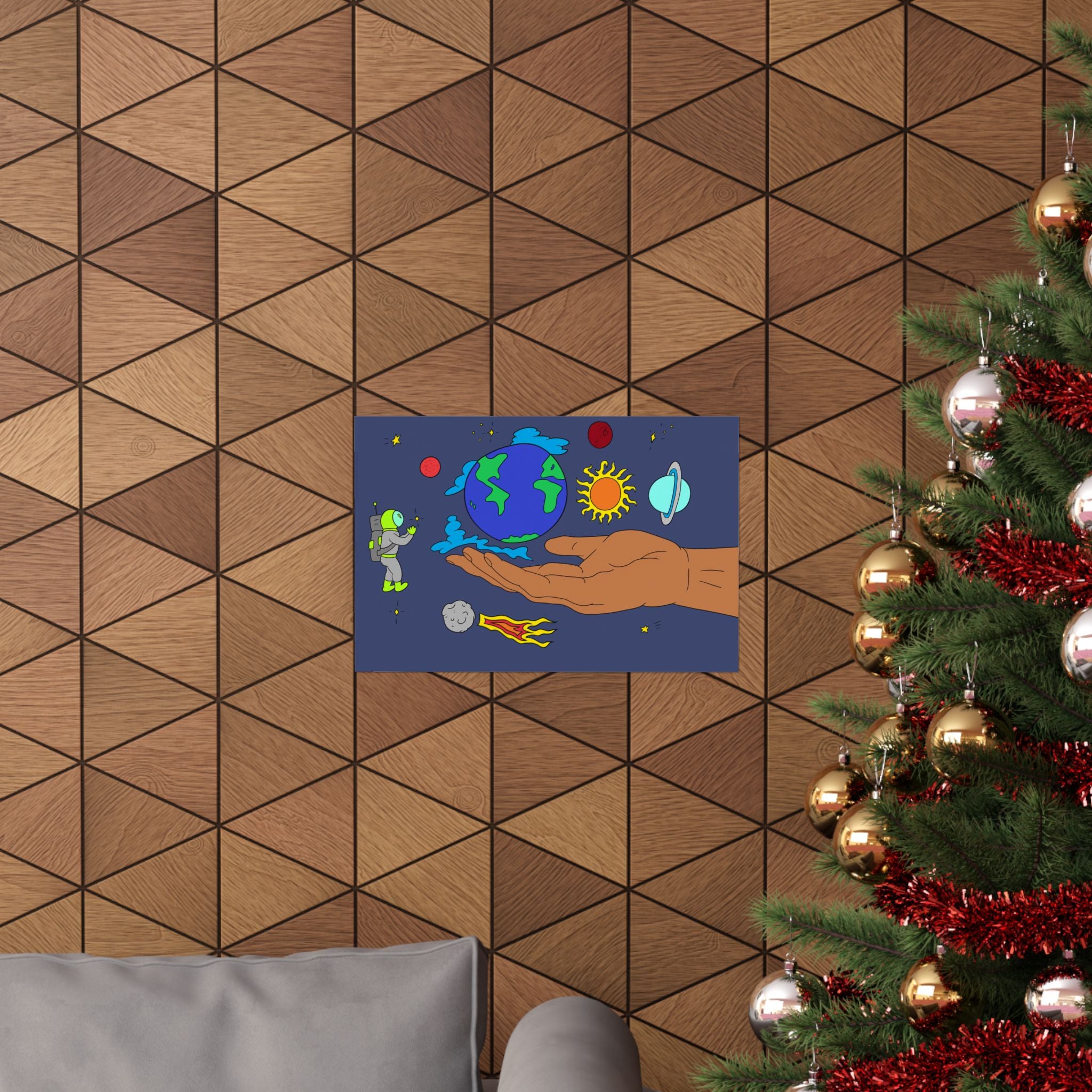 Cosmic Hand Matte Poster — Earth & Space Illustration