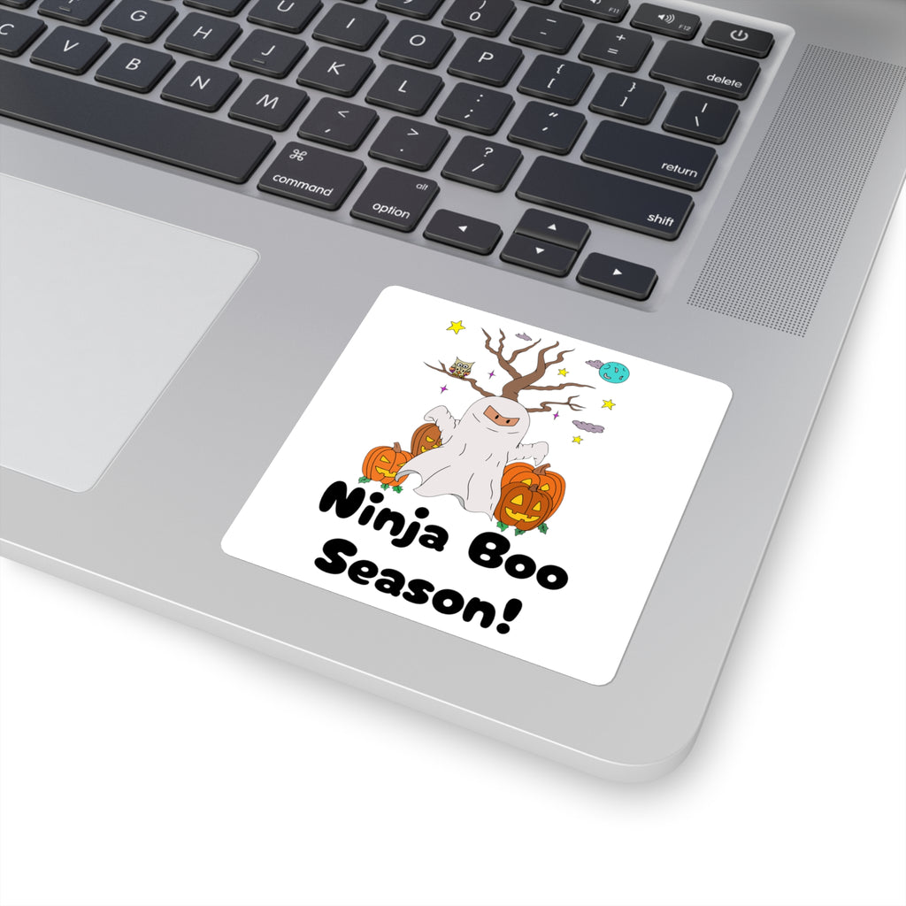 Ninja Boo Season Square Stickers, Halloween Party Decor, Kids' Gift, Spooky Season Decor, Laptop Stickers, Trick or Treat Accessories