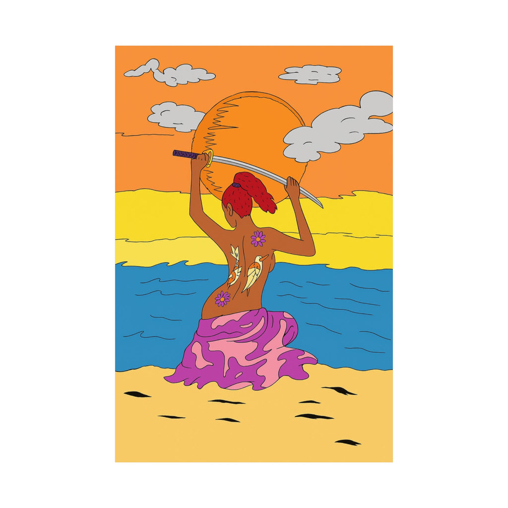 Sunset Beach Mermaid Poster — Vibrant Boho Wall Art Print