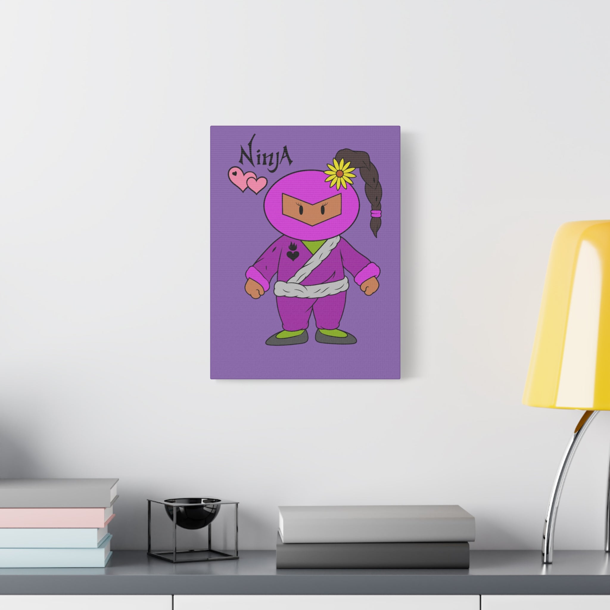 Purple Ninja Girl Canvas Art — Cute Kawaii Ninja Wall Decor